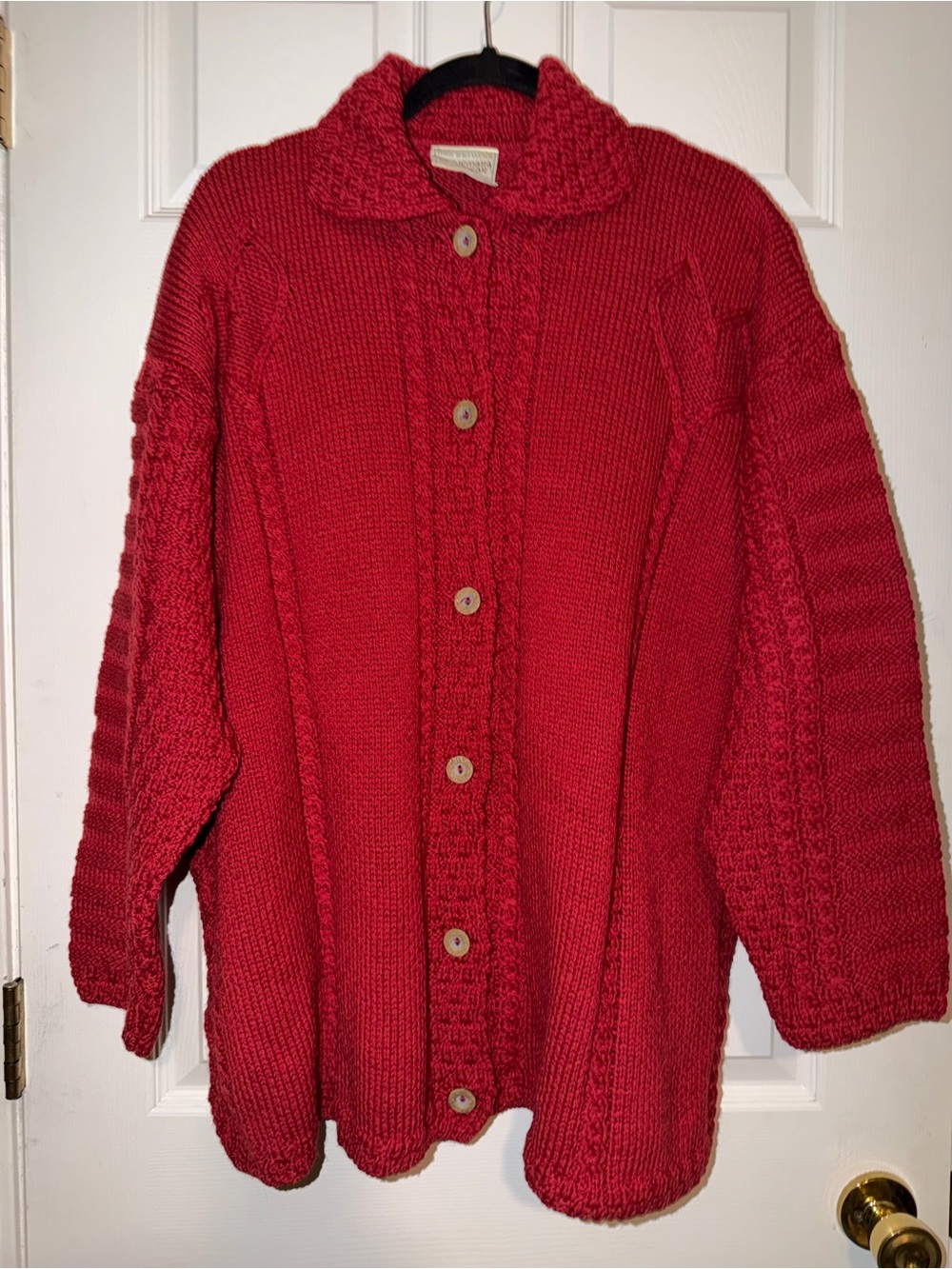Connemara Knitwear Vintage 100% Merino Wool Fisherman Aran Knit Cardigan Red